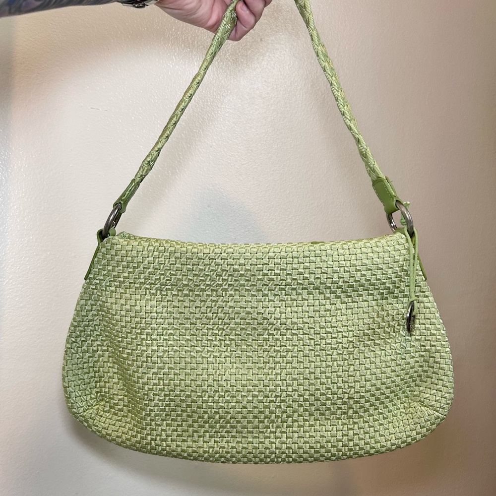 The Sak Lime Green Woven Crochet Spring Summer Shoulder Bag Zip Closure